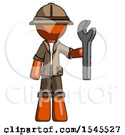 Poster, Art Print Of Orange Explorer Ranger Man Holding Wrench Ready To Repair Or Work
