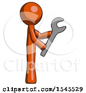 Poster, Art Print Of Orange Design Mascot Man Using Wrench Adjusting Something To Right