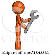 Orange Design Mascot Woman Using Wrench Adjusting Something To Right