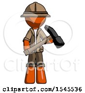 Poster, Art Print Of Orange Explorer Ranger Man Holding Hammer Ready To Work