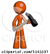 Poster, Art Print Of Orange Design Mascot Woman Holding Hammer Ready To Work