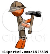 Poster, Art Print Of Orange Explorer Ranger Man Hammering Something On The Right