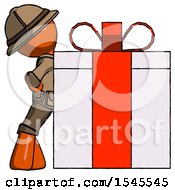 Poster, Art Print Of Orange Explorer Ranger Man Gift Concept - Leaning Against Large Present
