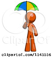 Orange Design Mascot Man Holding Umbrella Rainbow Colored