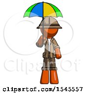 Poster, Art Print Of Orange Explorer Ranger Man Holding Umbrella Rainbow Colored