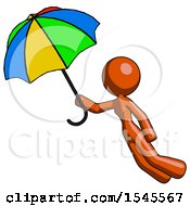 Poster, Art Print Of Orange Design Mascot Woman Flying With Rainbow Colored Umbrella