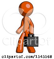 Orange Design Mascot Man Walking With Briefcase To The Left
