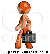 Orange Design Mascot Woman Man Walking With Briefcase To The Left
