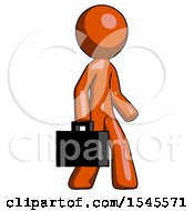 Orange Design Mascot Man Walking With Briefcase To The Right