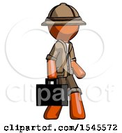 Poster, Art Print Of Orange Explorer Ranger Man Walking With Briefcase To The Right