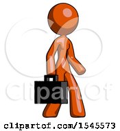 Orange Design Mascot Woman Walking With Briefcase To The Right