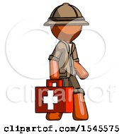 Poster, Art Print Of Orange Explorer Ranger Man Walking With Medical Aid Briefcase To Right