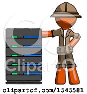 Poster, Art Print Of Orange Explorer Ranger Man With Server Rack Leaning Confidently Against It