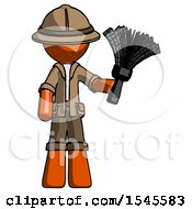 Poster, Art Print Of Orange Explorer Ranger Man Holding Feather Duster Facing Forward
