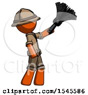 Orange Explorer Ranger Man Dusting With Feather Duster Upwards