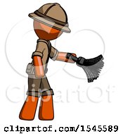Orange Explorer Ranger Man Dusting With Feather Duster Downwards
