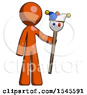 Poster, Art Print Of Orange Design Mascot Man Holding Jester Staff