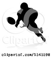 Poster, Art Print Of Silhouetted Football Player Catching With A Reflection Or Shadow On A White Background