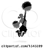 Clipart Of A Silhouetted Cheerleader Jumping With A Reflection Or Shadow Royalty Free Vector Illustration
