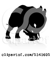 Clipart Of A Silhouetted Elephant With A Reflection On A White Background Royalty Free Vector Illustration
