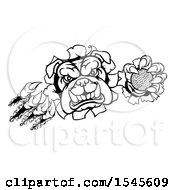 Poster, Art Print Of Black And White Bulldog Monster Shredding Through A Wall With A Golf Ball In One Hand