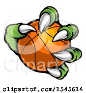 Clipart Of A Green Monster Claw Holding A Basketball Royalty Free Vector Illustration