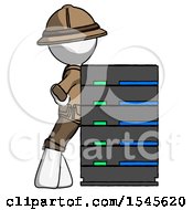 Poster, Art Print Of White Explorer Ranger Man Resting Against Server Rack