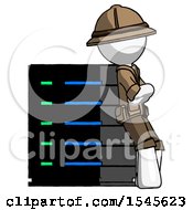 Poster, Art Print Of White Explorer Ranger Man Resting Against Server Rack Viewed At Angle