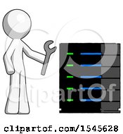 Poster, Art Print Of White Design Mascot Man Server Administrator Doing Repairs