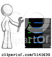 Poster, Art Print Of White Design Mascot Woman Server Administrator Doing Repairs