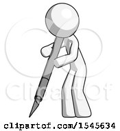 White Design Mascot Man Cutting With Large Scalpel