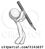 White Design Mascot Man Stabbing Or Cutting With Scalpel
