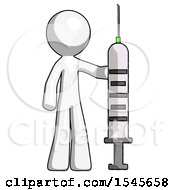 White Design Mascot Man Holding Large Syringe