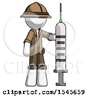 White Explorer Ranger Man Holding Large Syringe