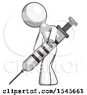 White Design Mascot Man Using Syringe Giving Injection