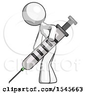 White Design Mascot Woman Using Syringe Giving Injection