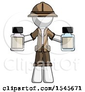 White Explorer Ranger Man Holding Two Medicine Bottles