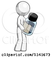 White Design Mascot Man Holding Glass Medicine Bottle
