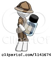White Explorer Ranger Man Holding Glass Medicine Bottle