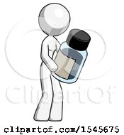 White Design Mascot Woman Holding Glass Medicine Bottle