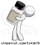White Design Mascot Man Holding Large White Medicine Bottle