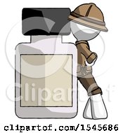 Poster, Art Print Of White Explorer Ranger Man Leaning Against Large Medicine Bottle