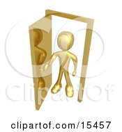Gold Figure Standing In An Open Doorway Uncertain Of Whether Or Not To Enter Symbolizing Opportunity by 3poD