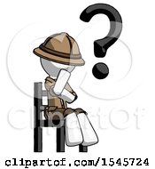 Poster, Art Print Of White Explorer Ranger Man Question Mark Concept Sitting On Chair Thinking