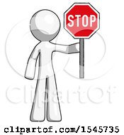 Poster, Art Print Of White Design Mascot Man Holding Stop Sign