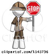 White Explorer Ranger Man Holding Stop Sign