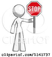 White Design Mascot Woman Holding Stop Sign