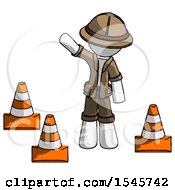 Poster, Art Print Of White Explorer Ranger Man Standing By Traffic Cones Waving