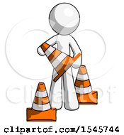 White Design Mascot Man Holding A Traffic Cone