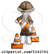 White Explorer Ranger Man Holding A Traffic Cone